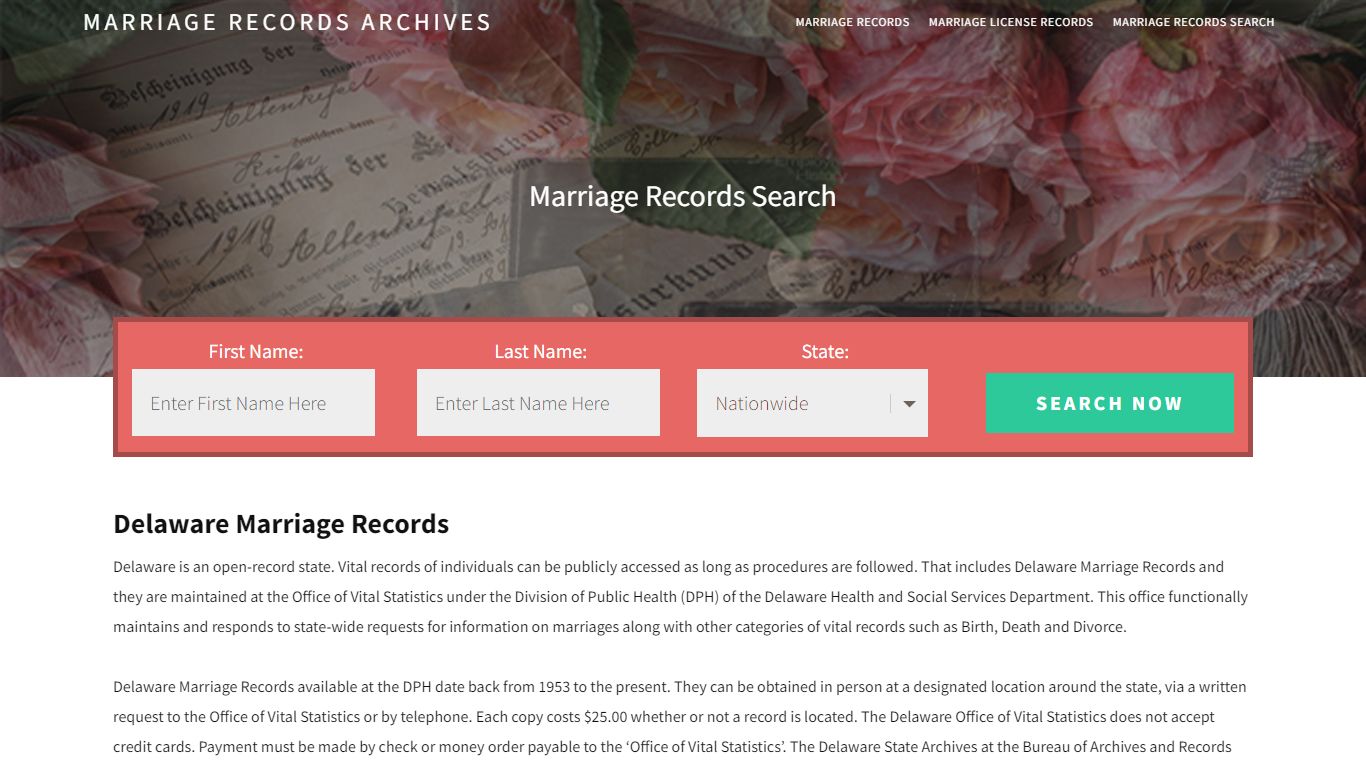 Delaware Marriage Records | Enter Name and Search | 14 Days Free